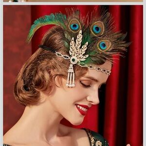 BABEYOND 1920s Flapper Feather Headband Roaring 20s Showgirl Gatsby Headpiece